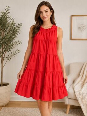 Pinch high neck halter tiered dress red large